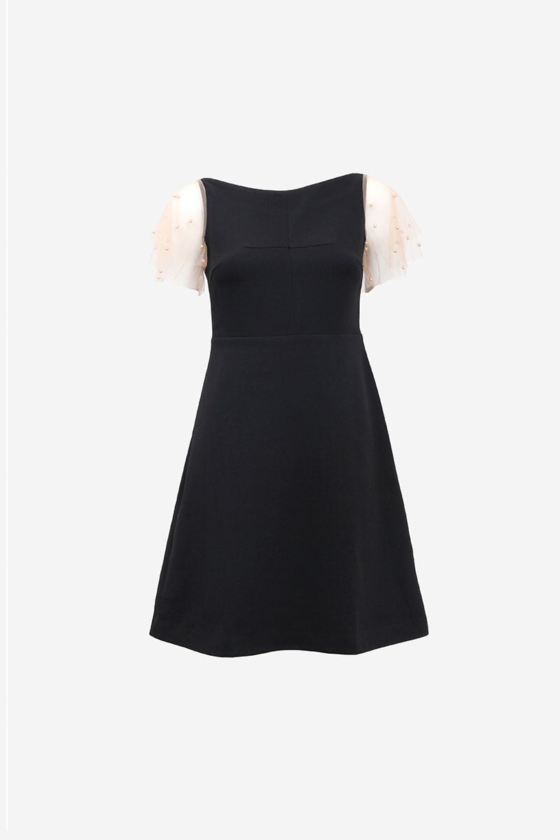 Đầm xòe CT CA phối lưới đính ngọc đen