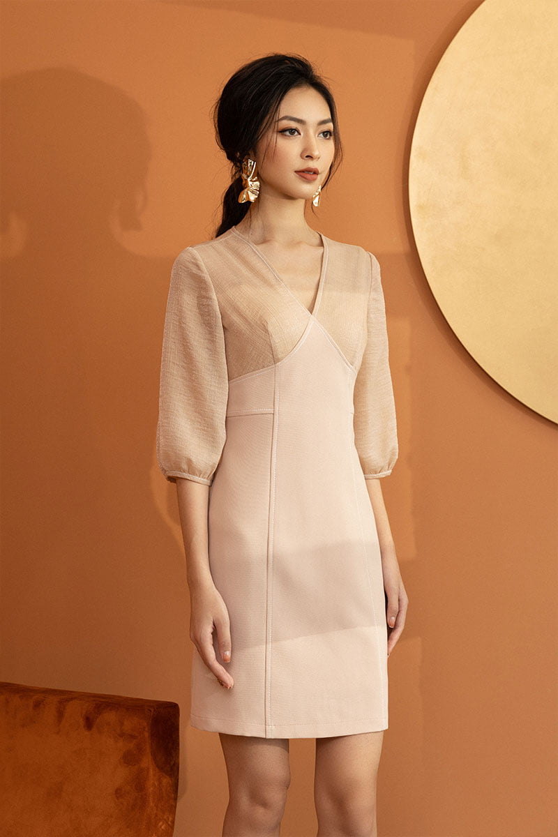 Đầm xòe LT CA cúp ngực phối tơ be 1