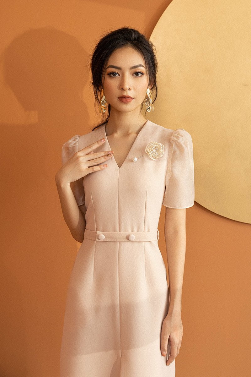 Đầm xòe CT CA phối tơ xẻ trước