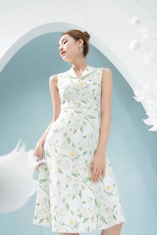 váy cổ chữ V thanh lịch