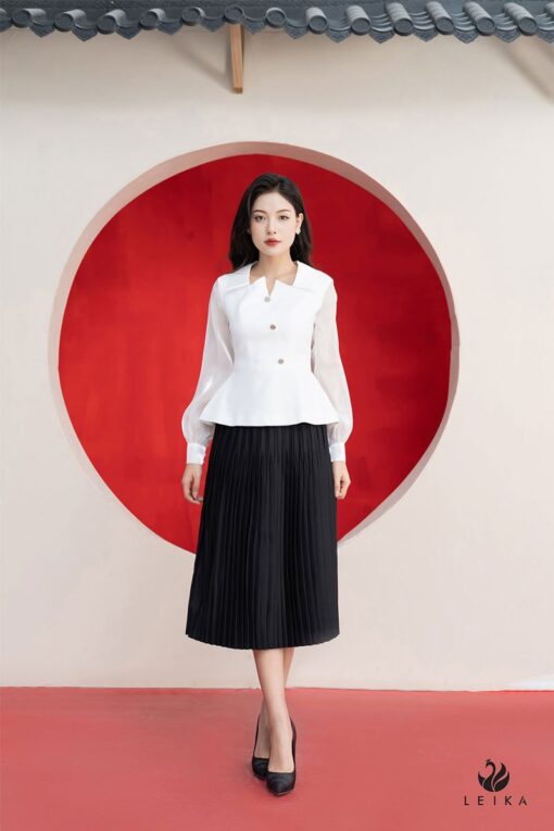 chân váy midi xếp ly