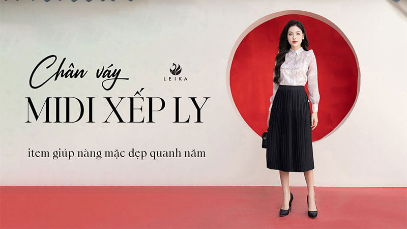 chân váy midi xếp ly