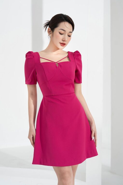 Đầm A cổ vuông dây đan chéo