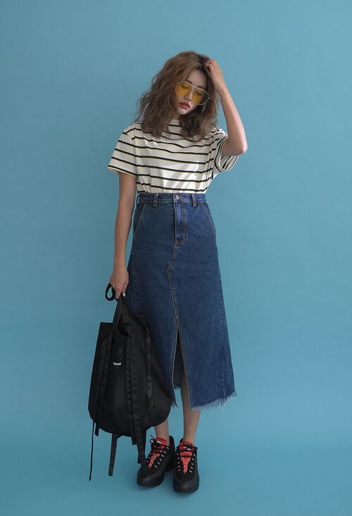 chân váy jeans dài phối với giày gì