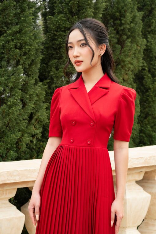 Đầm cổ vest dập ly lệch tà