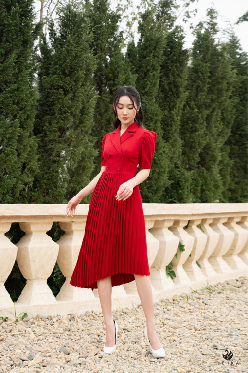 Đầm cổ vest dập ly lệch tà