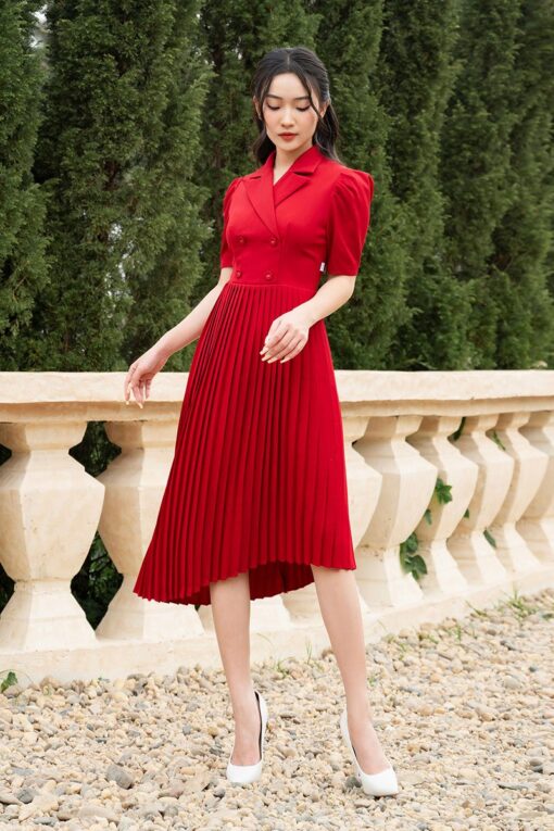 Đầm cổ vest dập ly lệch tà