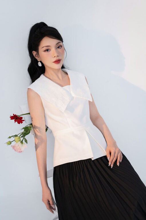 Áo kiểu cổ to phủ ren gân