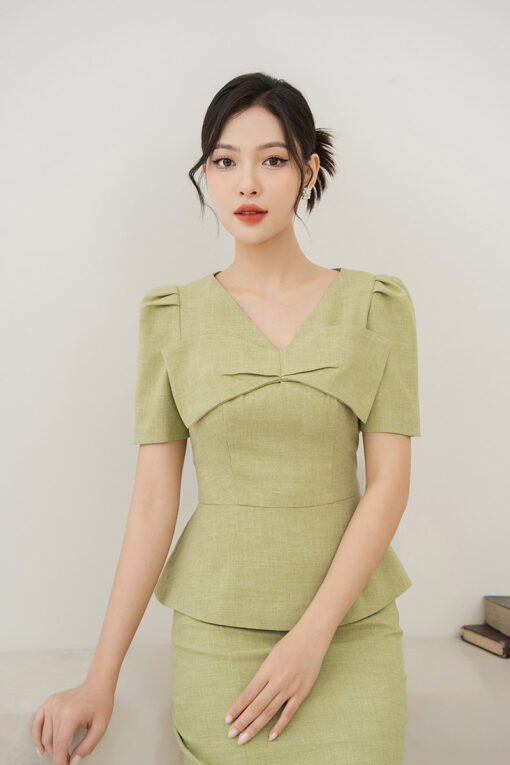 Áo kiểu peplum nơ ngực