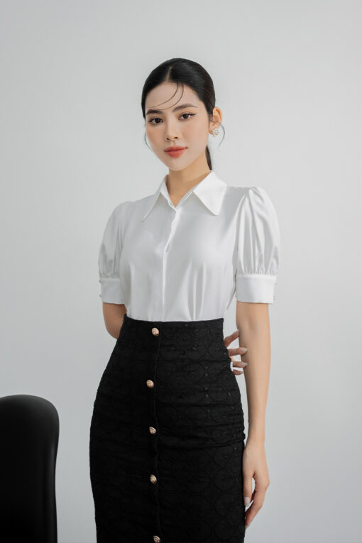 Áo sơ mi nano phối cổ nơ