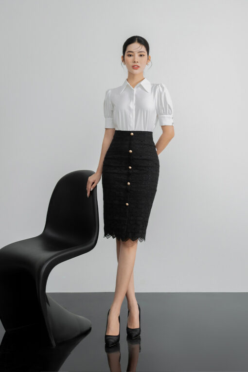 Áo sơ mi nano phối cổ nơ