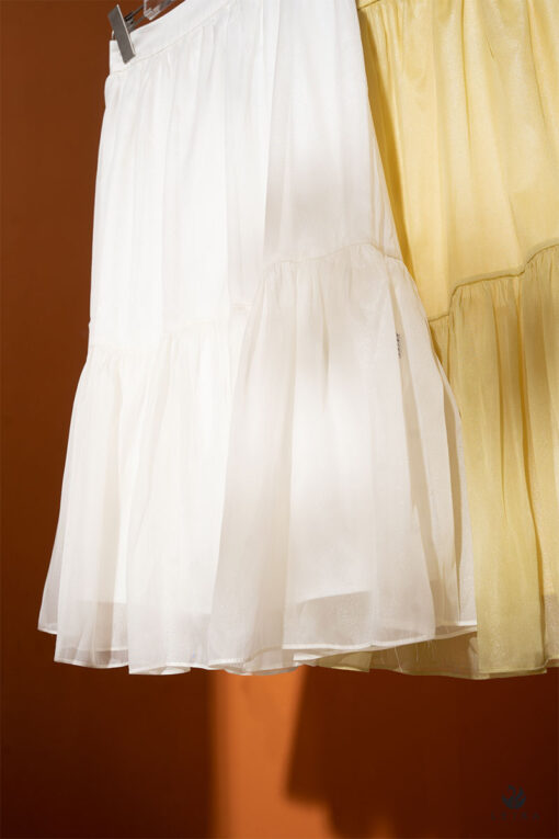 Chân váy tơ xòe nhún tầng