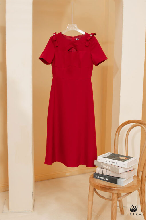 Đầm xòe đính nơ 2 bên vai