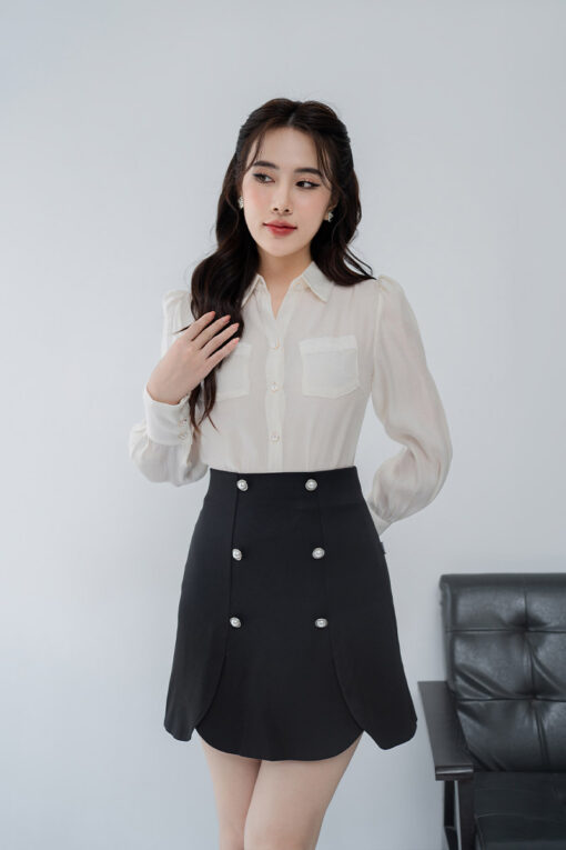 Áo sơ mi tơ phối túi ren