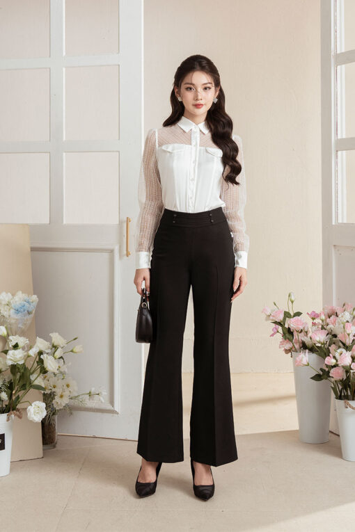 Quần loe cạp to đính cúc