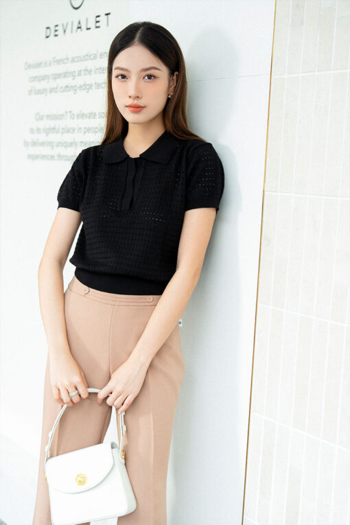 Áo len CT dệt lỗ cổ bẻ V