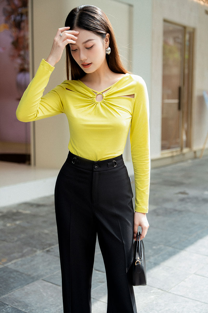 Áo thun DT nhún khoen ngực đan dây