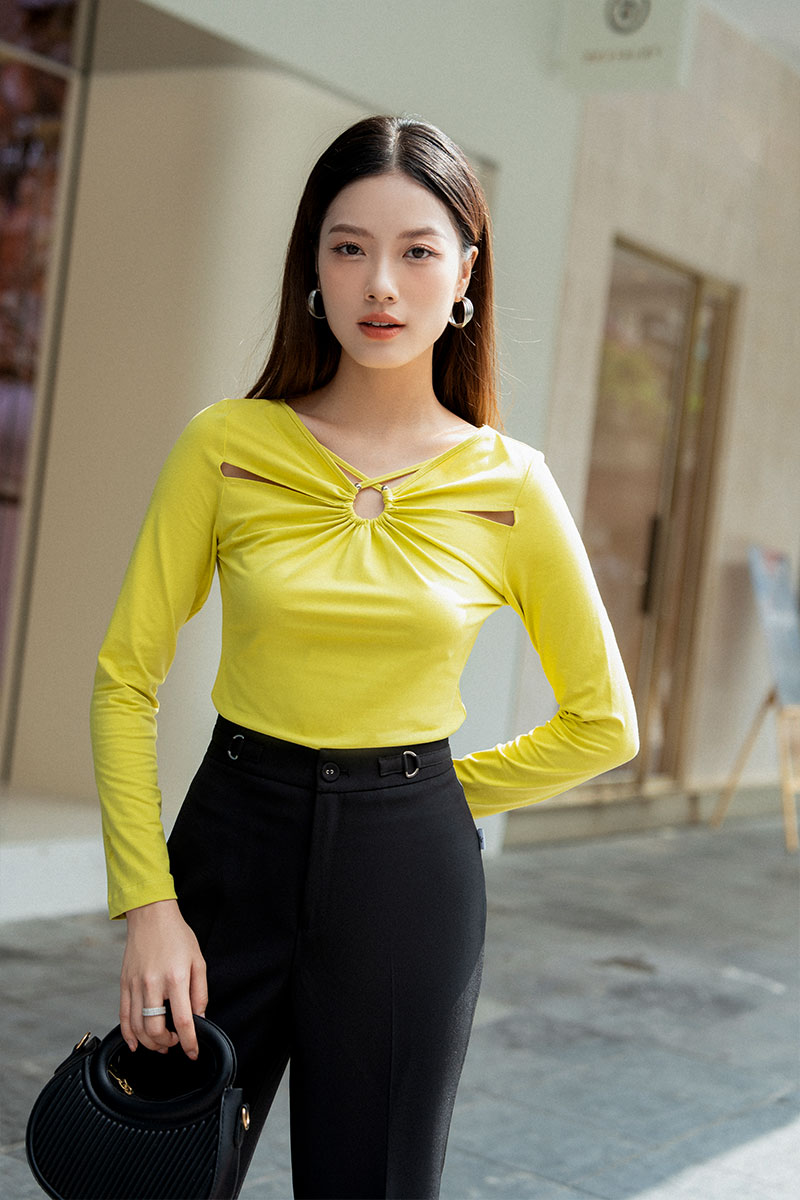 Quần loe cạp phối đai chữ D