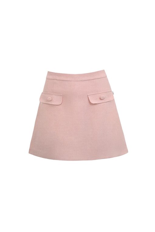 Chân váy A tweed nắp túi giả