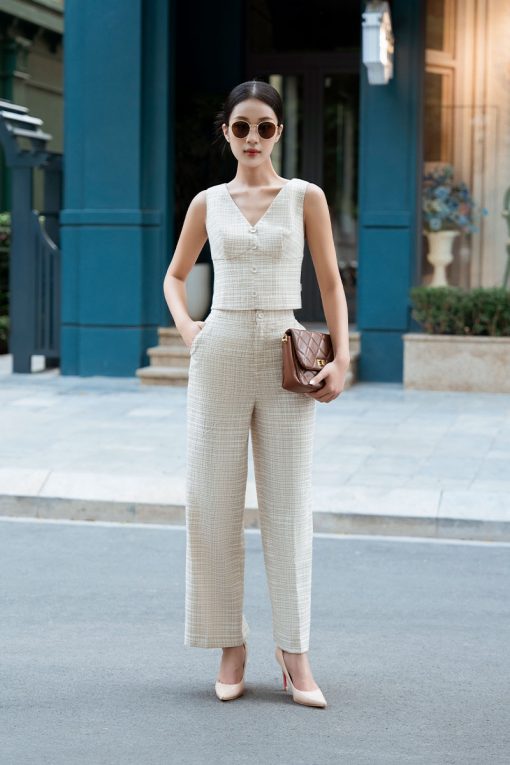 Quần suông Tweed túi sườn