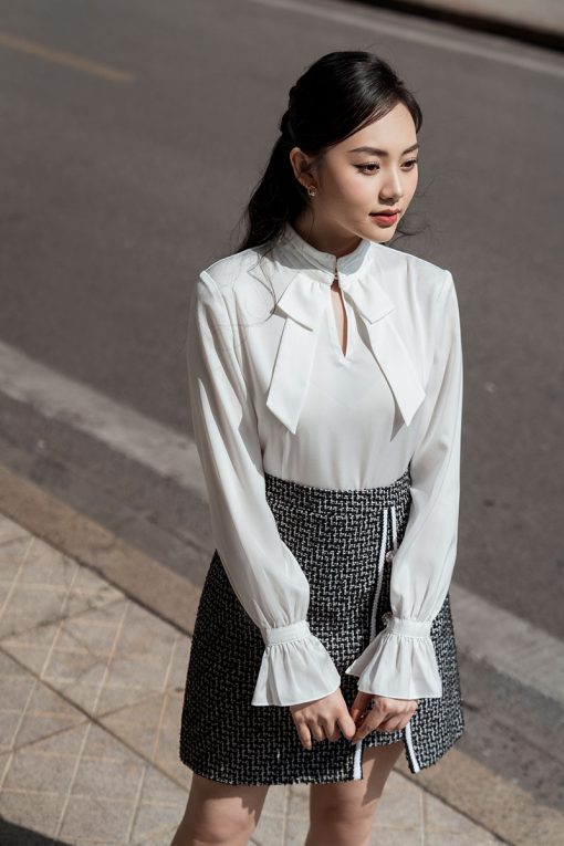 Áo SM suông DT cổ nhún can nơ