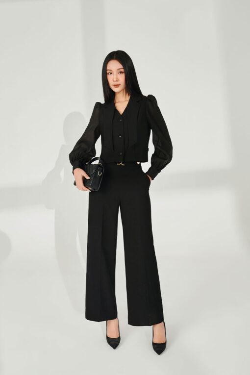 Áo kiểu croptop DT cổ vest rơi