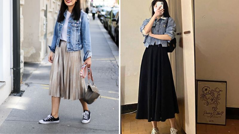 Bỏ túi 7+ cách phối đồ với chân váy xòe dài mê mẩn