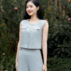 Áo kiểu SN croptop nắp túi giả