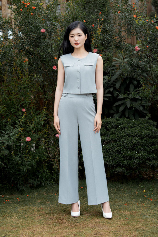 Quần suông cá kẹp sườn đính cúc