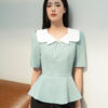 Áo kiểu peplum xoè phối cổ vuông