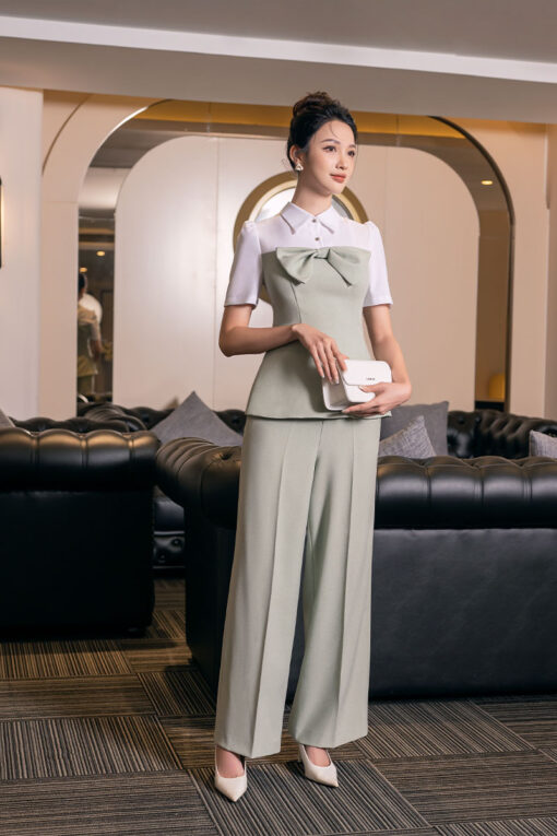 Quần suông cạp can phối