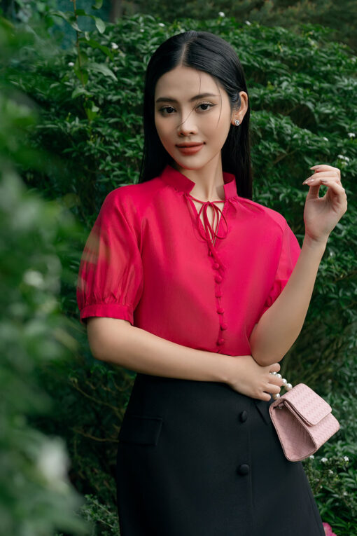 Sơ mi CT cổ tàu xẻ V dúm thân