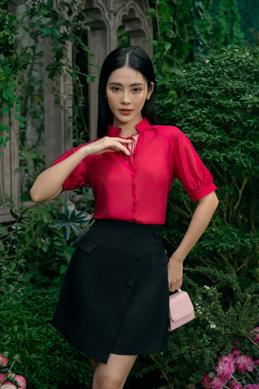 CV cạp liền vạt lệch đính cúc