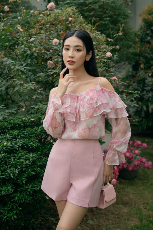 Sơ mi DT trễ vai hoạ tiết