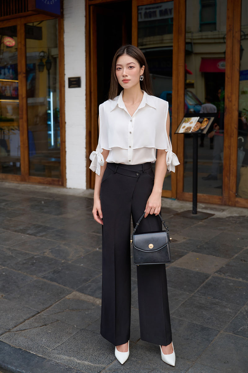 Quần suông cạp lệch