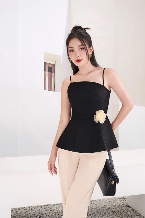 Áo kiểu 2 dây peplum eo cài hoa