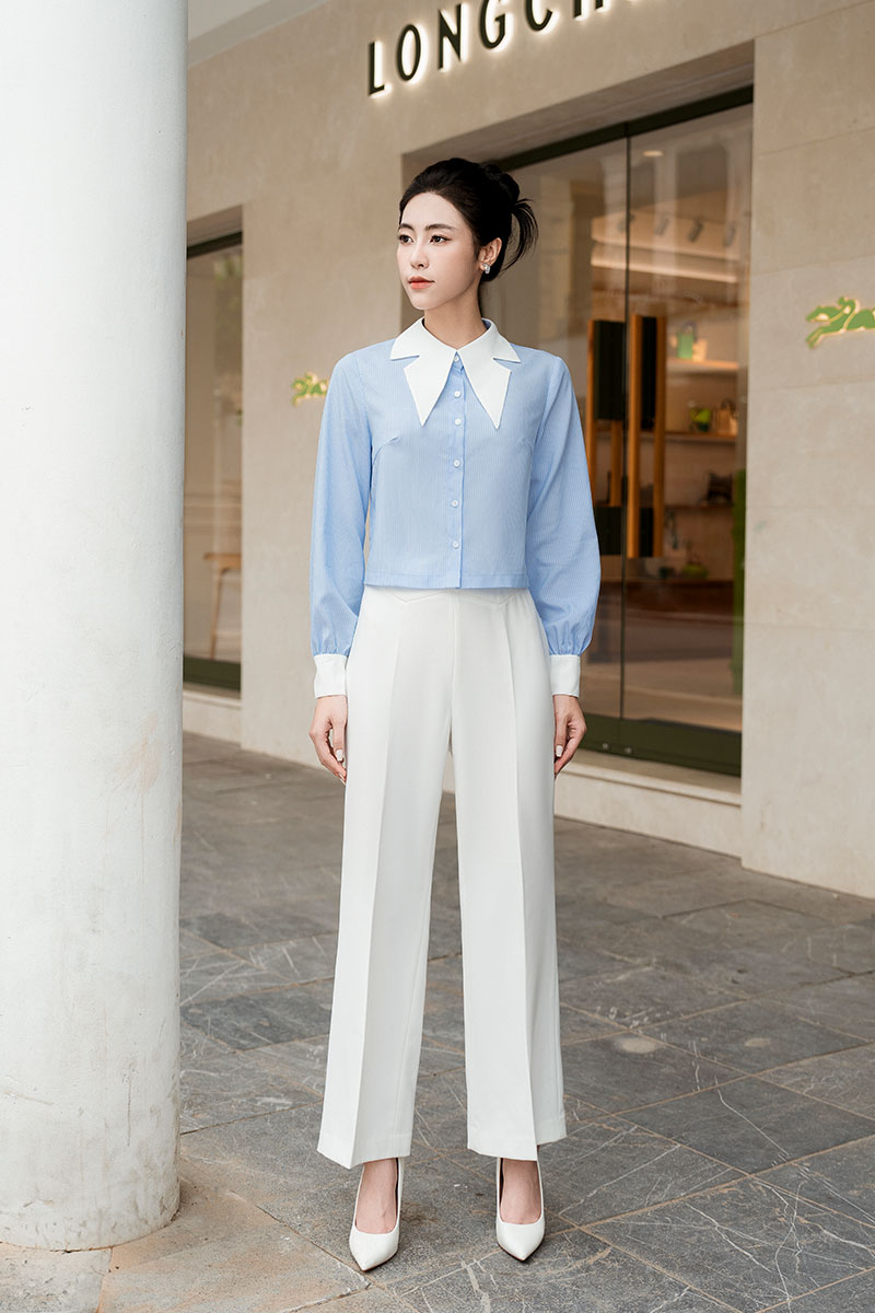 Quần loe cạp cần chéo đai giả