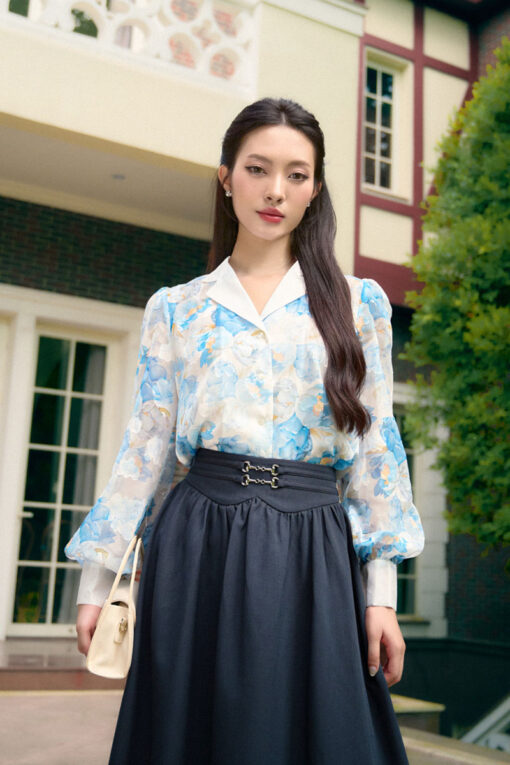 Sơ mi DT hoạ tiết cổ 2 ve phối