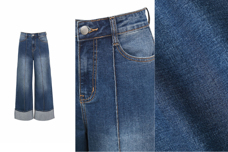 Quần jean suông gấu lật bấu mí 