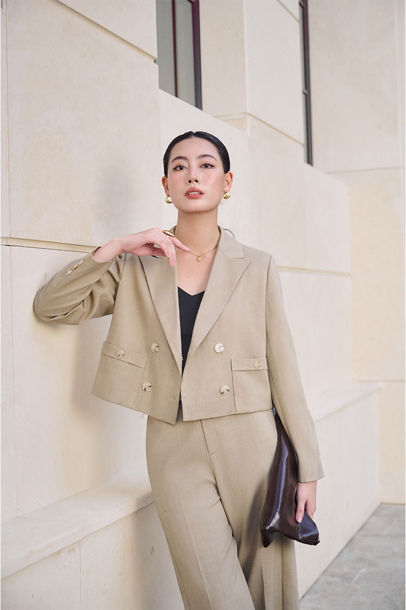 Áo vest croptop túi ốp đính cúc