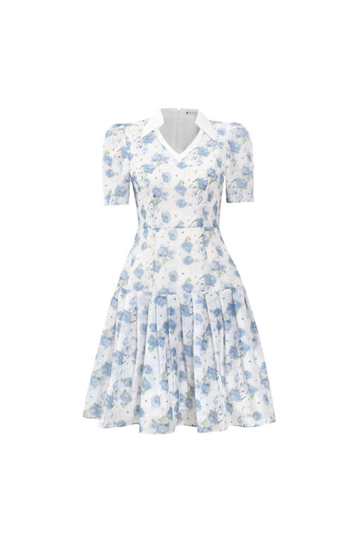 Đầm xoè hoạ tiết tùng xếp ly