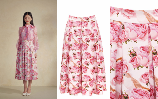 Chân váy xoè ly súp in hoạ tiết