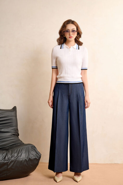 Quần suông giả jean xếp ly đỉa kẹp đôi