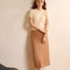 Chân váy suông dài bong eo xẻ trước