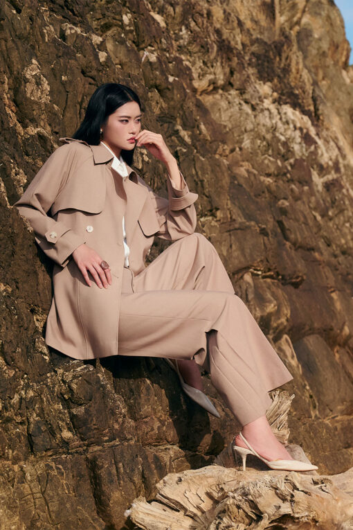 Áo khoác măng tô tay raclang kèm đai