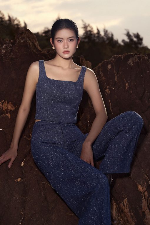 Áo kiểu 2 dây tweed cổ vuông