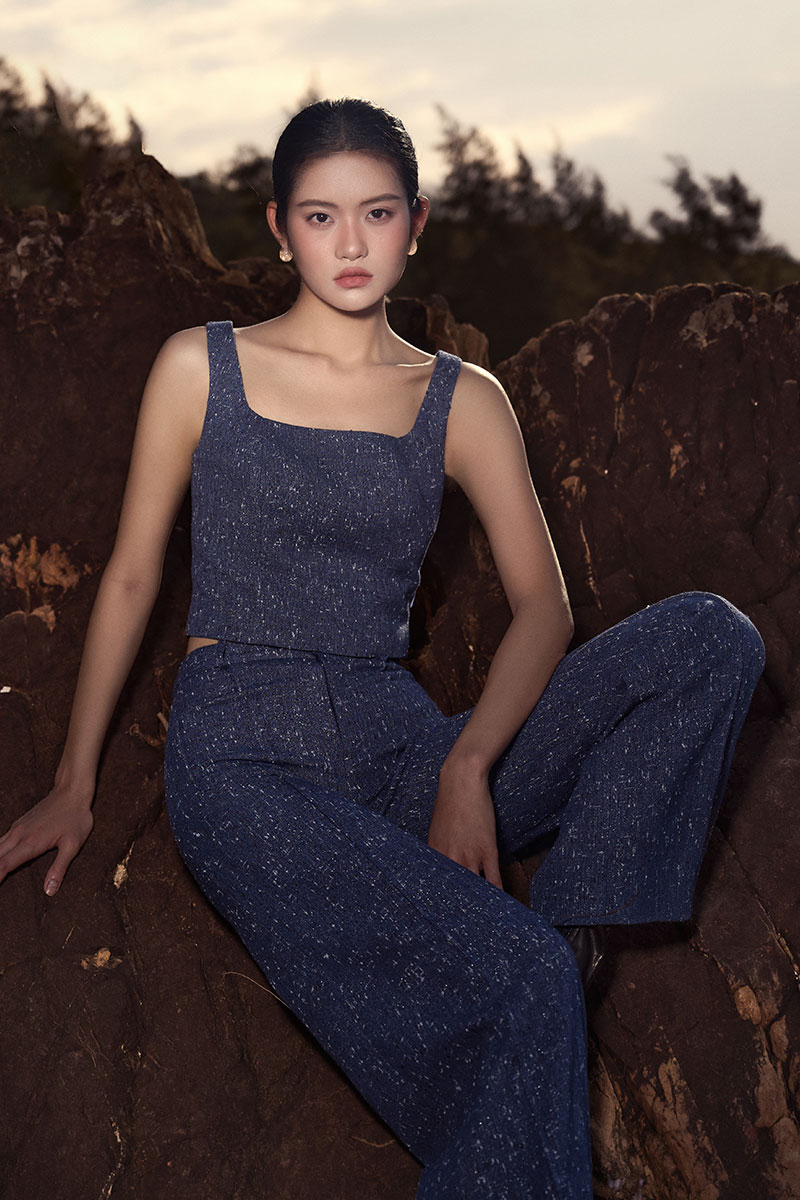 Áo kiểu 2 dây tweed cổ vuông