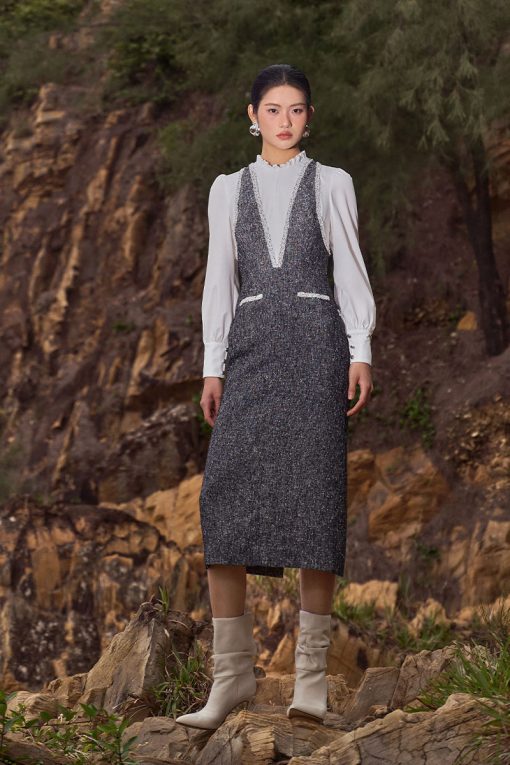 Đầm ôm tweed phối thân kẹp dây