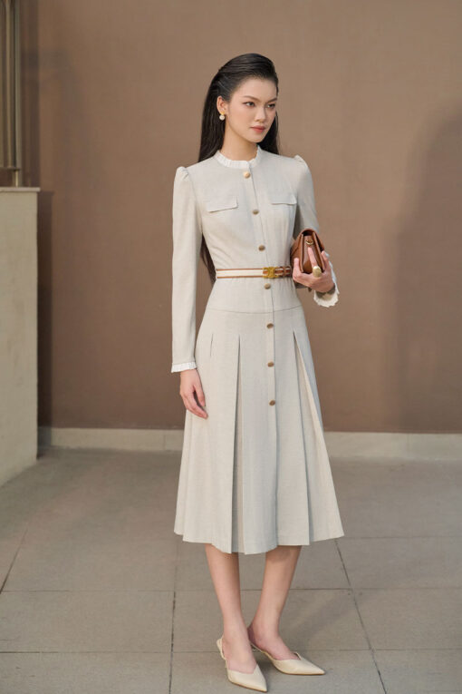 Đầm xoè cổ bèo xếp ly tùng