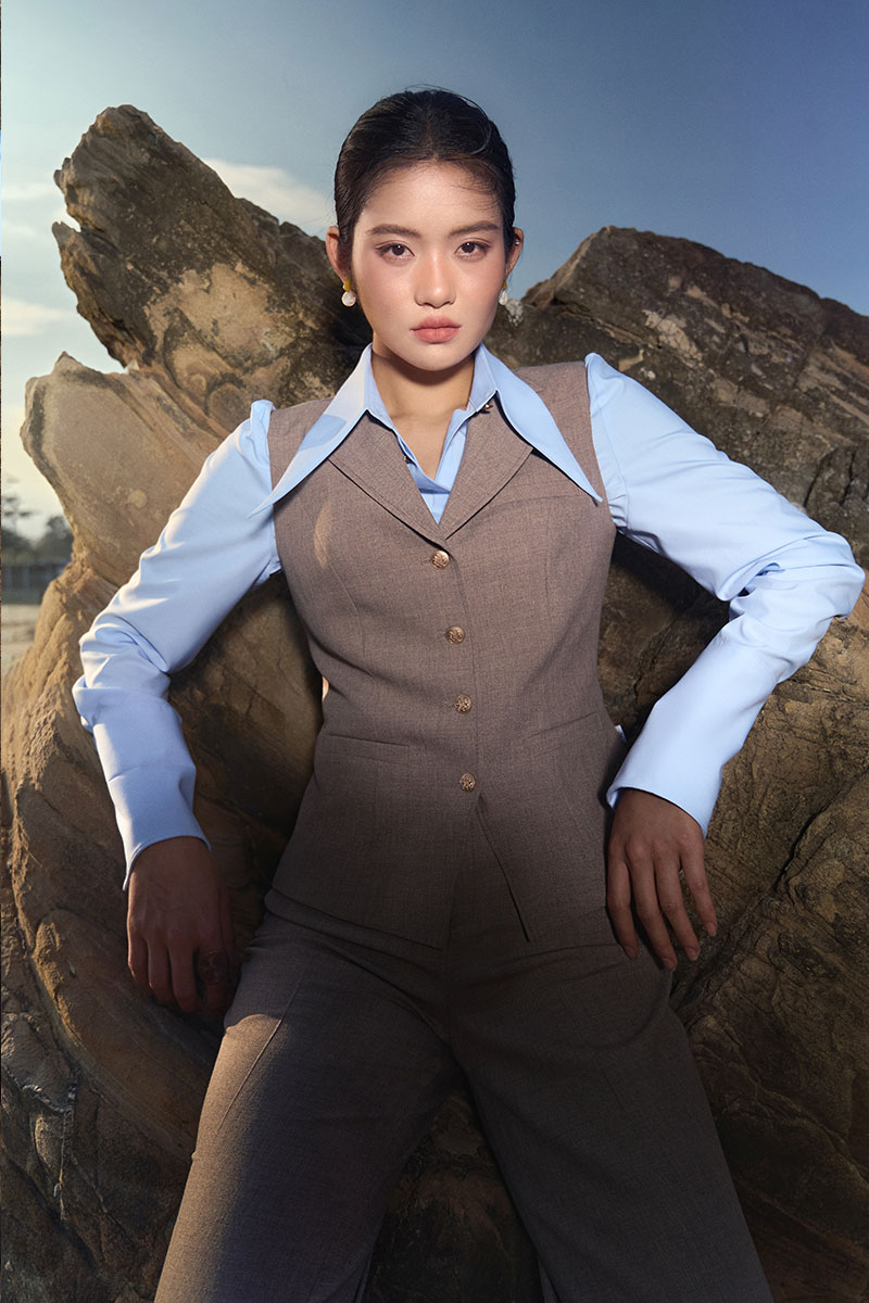 Áo gile kiểu cổ 2 ve bổ cơi túi